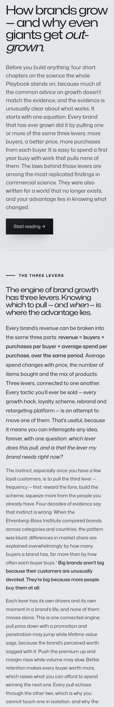 Actual How brands grow foundation page, customised for Acme Corporation
